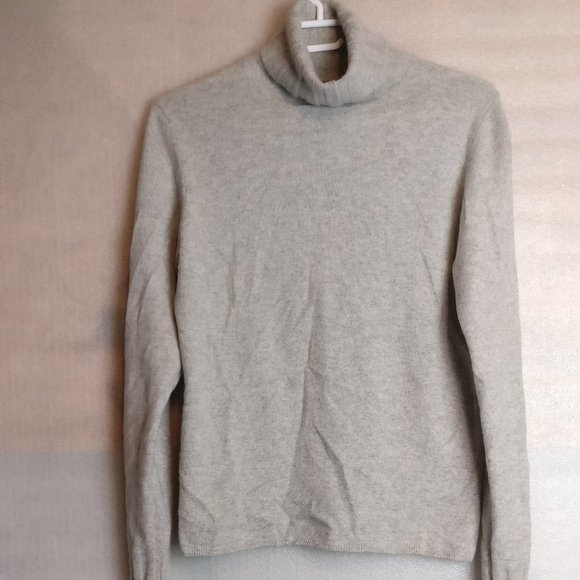 Turtleneck cashmere sweater, 100% Cashmere ribbed knit Jumper XL in cloud GRAY - Picture 3 of 5